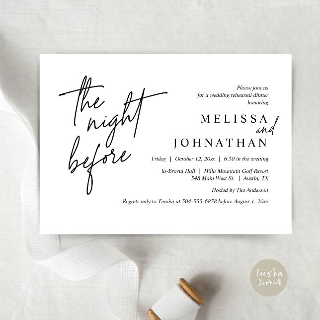 The Night Before, Modern Wedding Rehearsal Dinner Invitation (The Night Before, Modern Wedding Rehearsal Dinner Modern Invitation Card, PDF, in Black and White)