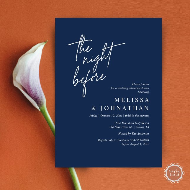 The Night Before, Modern Wedding Rehearsal Dinner Invitation (The Night Before, Modern Wedding Rehearsal Dinner Modern Invitation Card, PDF, in Navy Blue)