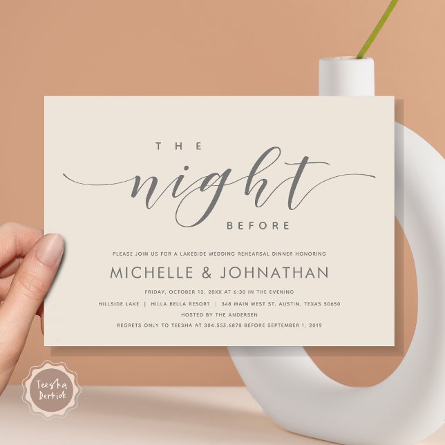 The Night Before, Modern Wedding Rehearsal Dinner  Invitation (The Night Before, Modern Wedding Rehearsal Dinner Invitation Card, Printed and File, in Grey Cream.)