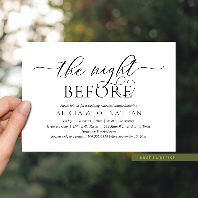 The Night Before, Modern Wedding Rehearsal Dinner Invitation (The Night Before, Modern Elegant Classy Wedding Rehearsal Dinner Party Invitation Cards)