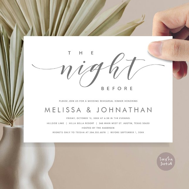The Night Before, Modern Wedding Rehearsal Dinner  Invitation (The Night Before, Modern Wedding Rehearsal Dinner Invitation Card, PDF, in Dark Grey)