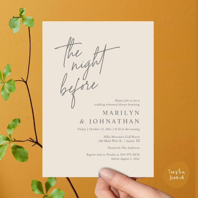 The Night Before, Modern Wedding Rehearsal Dinner Invitation (The Night Before, Modern Wedding Rehearsal Dinner Invitation Card PDF in Classy Cream Grey)