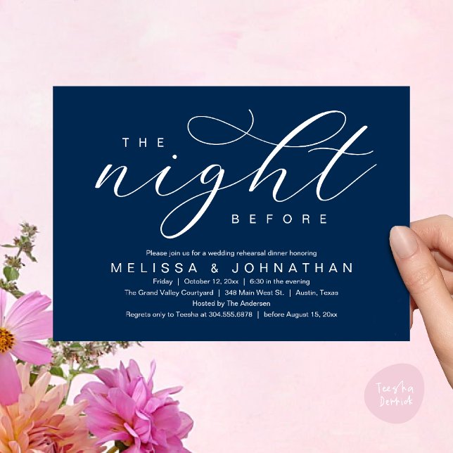 The Night Before, Modern Wedding Rehearsal Dinner Invitation (The Night Before, Classy Modern Wedding Rehearsal Dinner Invitation Card PDF Navy Blue)