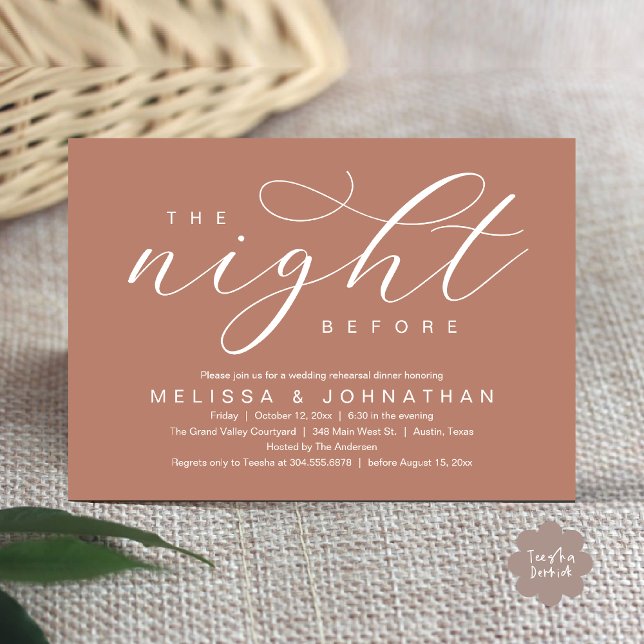 The Night Before, Modern Wedding Rehearsal Dinner Invitation (The Night Before, Classy Modern Wedding Rehearsal Dinner Invitation Card PDF Rustic Cottage Brown)