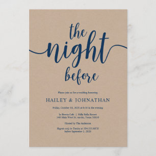 The night before, Navy Blue Kraft Rehearsal Dinner Invitation