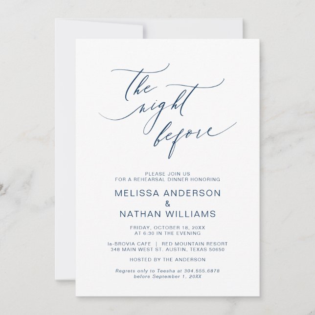 The Night Before, Navy Blue, Rehearsal Dinner Invitation (Front)