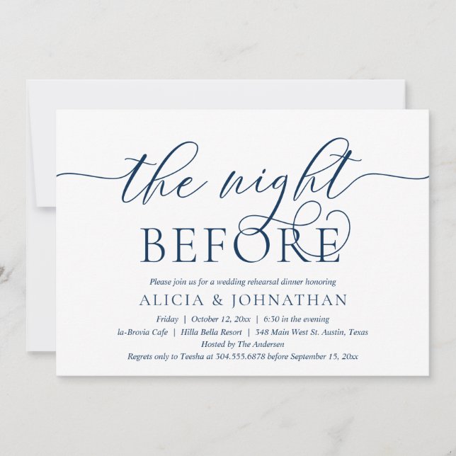 The Night Before, Navy Blue, Rehearsal Dinner Invitation (Front)