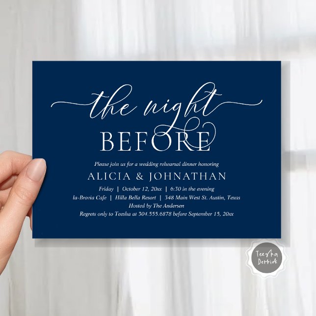The Night Before, Navy Blue, Rehearsal Dinner Invitation (The Night Before, Navy Blue, Rehearsal Dinner Invitation Card, Printed and Digital File.)