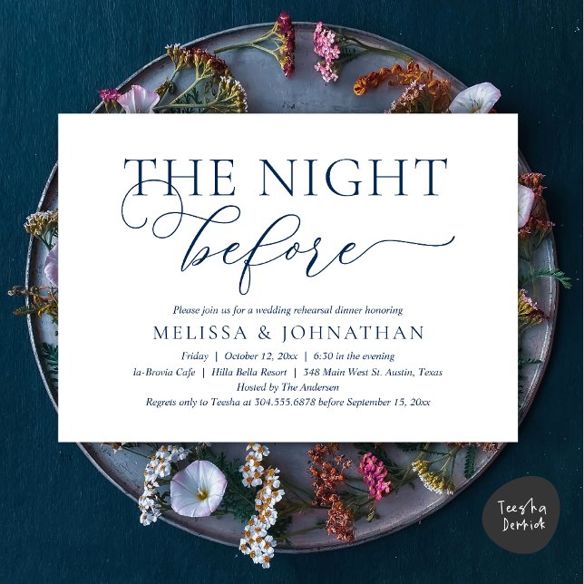 The Night Before, Navy Blue, Rehearsal Dinner Invitation (The Night Before, Romantic Wedding Rehearsal Dinner Invitation Card, PDF, Navy Blue)