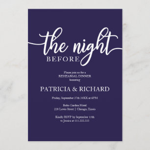 The Night Before Navy Blue Rehearsal Dinner Invitation
