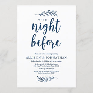The night before, Navy Blue, Wed Rehearsal Dinner Invitation