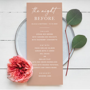 The night before. Pale pink blush rehearsal dinner Menu