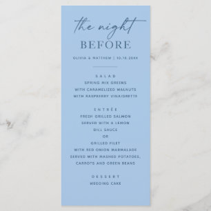 The Night Before. Pastel Sky Blue Rehearsal Dinner Menu