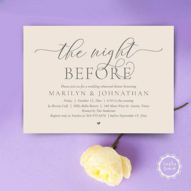 The Night Before, Perfect Wedding Rehearsal Dinner Invitation (The Night Before, Perfect Wedding Rehearsal Dinner Modern Classy Invitation Card, PDF, Cream Grey)
