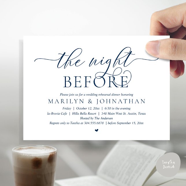 The Night Before, Perfect Wedding Rehearsal Dinner Invitation (The Night Before, Perfect Wedding Rehearsal Dinner Modern Classy Invitation Card, PDF, Navy Blue)