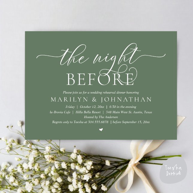 The Night Before, Perfect Wedding Rehearsal Dinner Invitation (The Night Before, Perfect Wedding Rehearsal Dinner Modern Classy Invitation Card, PDF, Sage Green)