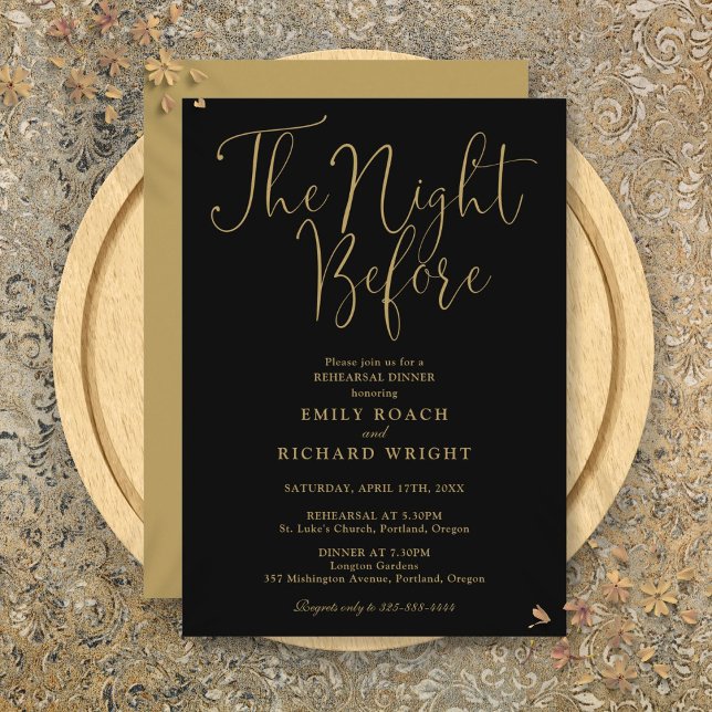 The Night Before Rehearsal Dinner Black And Gold Invitation (The Night Before Rehearsal Dinner Black And Gold Invitation)