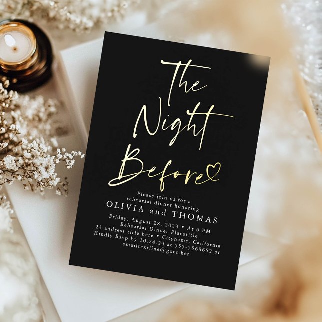 The Night Before Rehearsal Dinner Black Modern (Gold Foil Black Rehearsal Dinner Invitation)