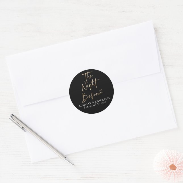 The Night Before Rehearsal Dinner Black Modern Classic Round Sticker (Envelope)