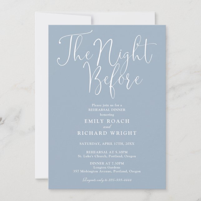 The Night Before Rehearsal Dinner Dusty Blue Invitation (Front)