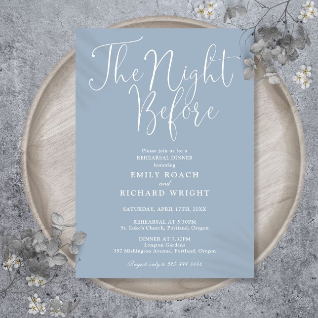 The Night Before Rehearsal Dinner Dusty Blue Invitation (The Night Before Rehearsal Dinner Dusty Blue Invitation)