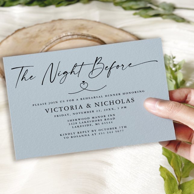 The Night Before Rehearsal Dinner Dusty Blue Invitation (Creator Uploaded)