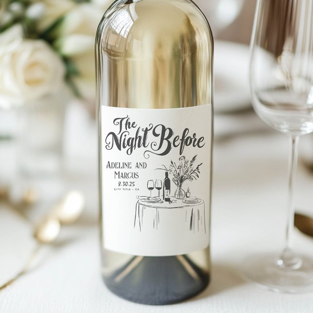 The Night Before Rehearsal Dinner Funky Hand Drawn Wine Label (Rehearsal Dinner Wine Labels)