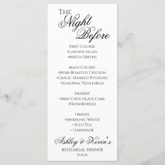 The Night Before Rehearsal Dinner Menu