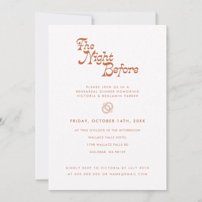 The Night Before Rehearsal Dinner Retro Modern Inv Invitation (Front)