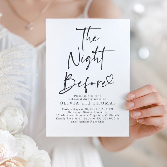 The Night Before Rehearsal Dinner White Modern Invitation (The Night Before Elegant Minimalist White Rehearsal Dinner Invitation)