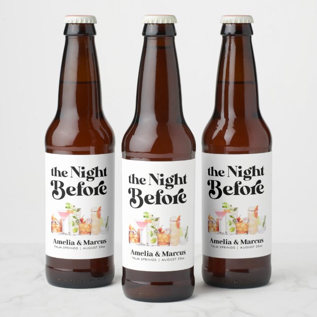 The Night Before Retro Couple's Rehearsal Dinner Beer Bottle Label (Bottles)