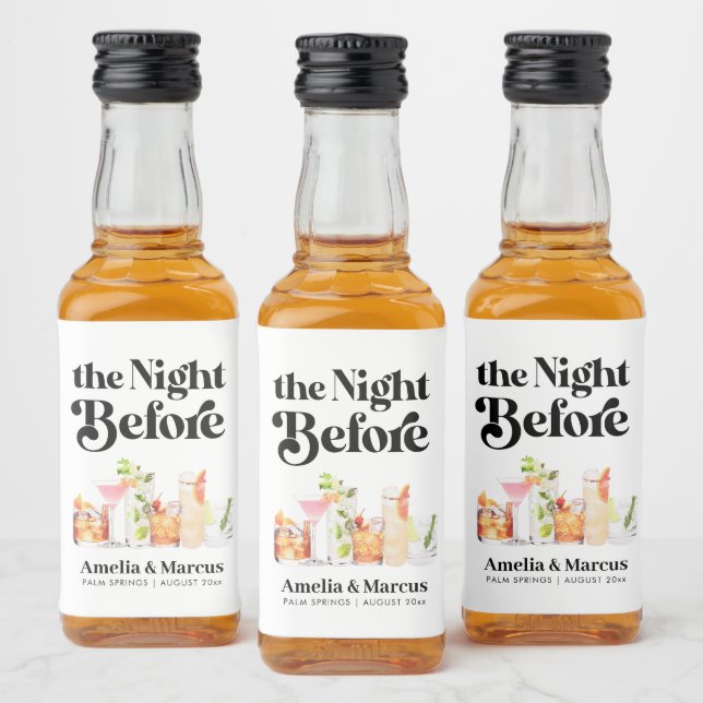 The Night Before Retro Couple's Rehearsal Dinner Liquor Bottle Label (Bottles)