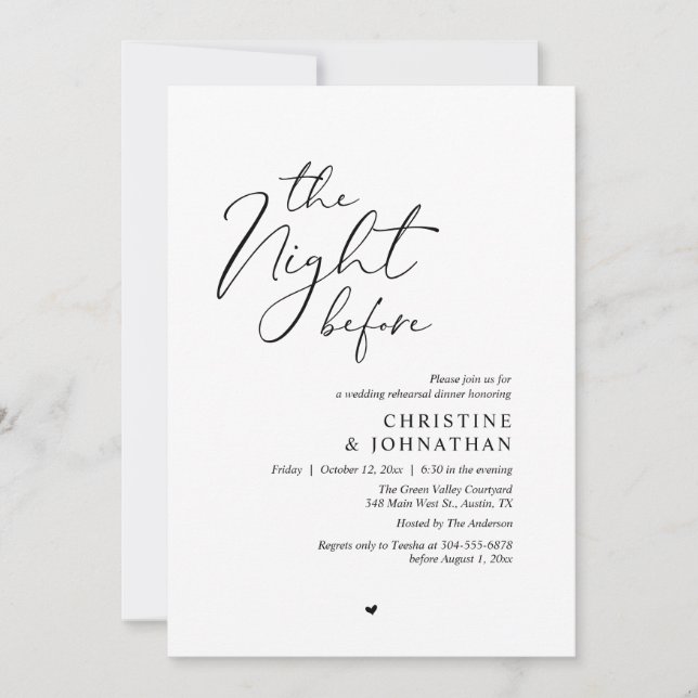 The Night Before Romantic Wedding Rehearsal Dinner Invitation (Front)