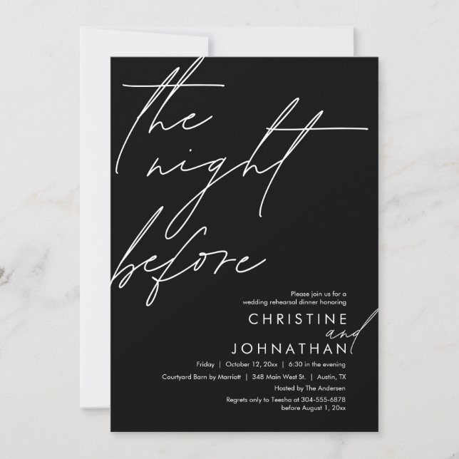 The Night Before Romantic Wedding Rehearsal Dinner Invitation (Front)
