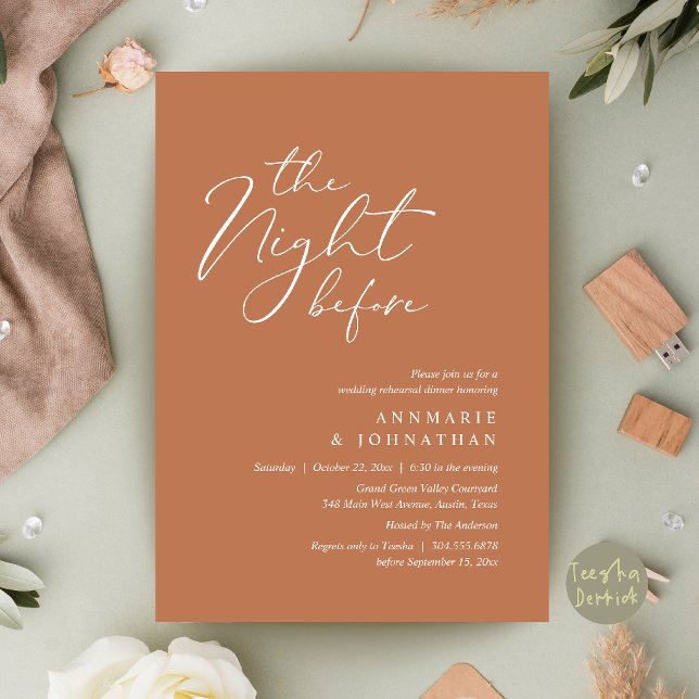 The Night Before Romantic Wedding Rehearsal Dinner Invitation (The Night Before Romantic Wedding Rehearsal Dinner Invitation Card in Copper Terracotta )