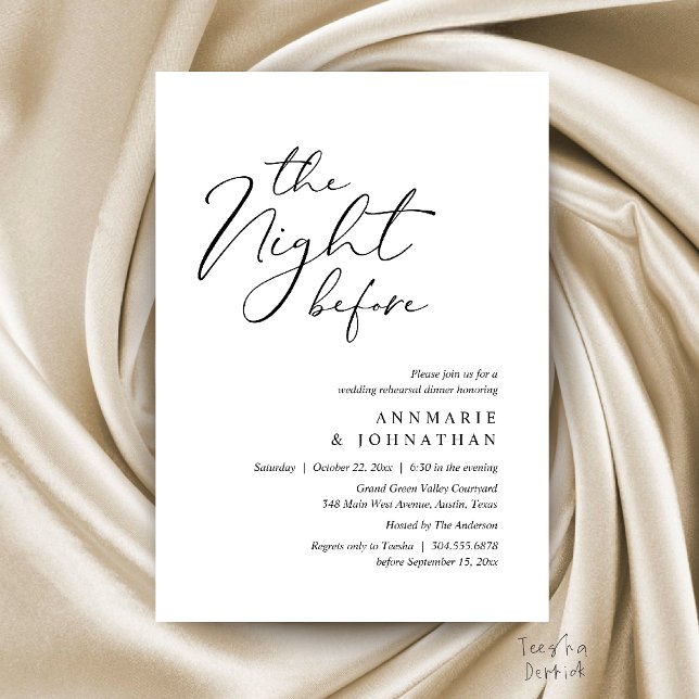 The Night Before Romantic Wedding Rehearsal Dinner Invitation (The Night Before Romantic Wedding Rehearsal Dinner Invitation Card in Black and White)