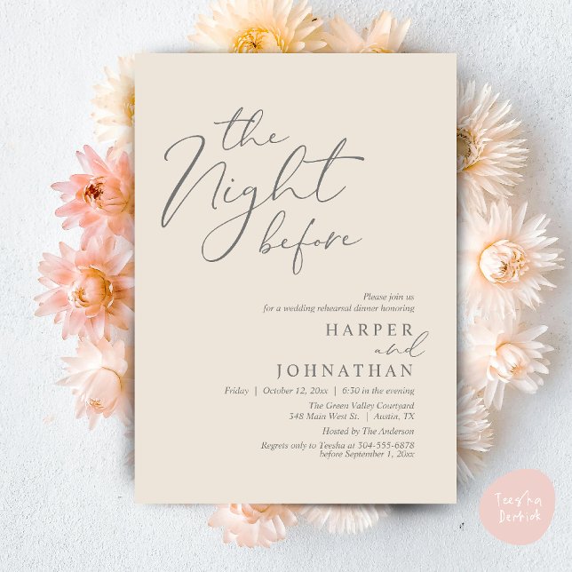 The Night Before Romantic Wedding Rehearsal Dinner Invitation (The Night Before Romantic Wedding Rehearsal Dinner Modern Invitation Card PDF Cream Grey)