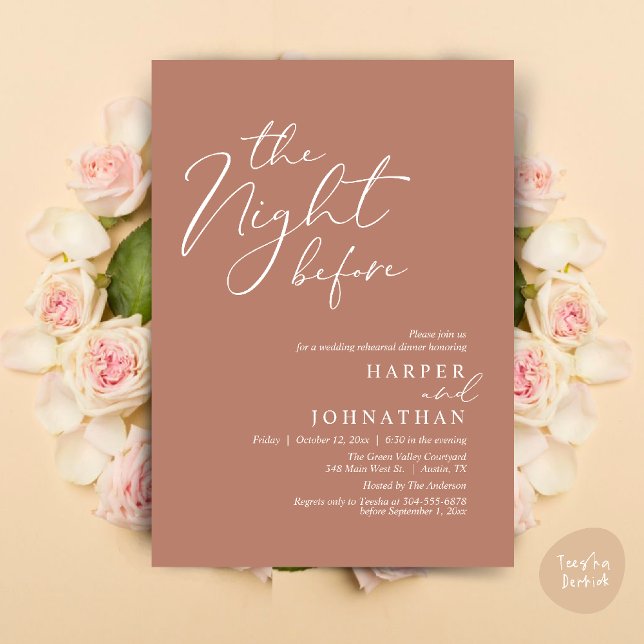 The Night Before Romantic Wedding Rehearsal Dinner Invitation (The Night Before Romantic Wedding Rehearsal Dinner Modern Invites Card PDF Terracotta Earthy Brown)