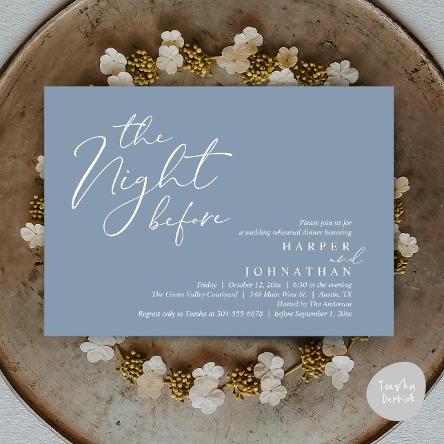 The Night Before Romantic Wedding Rehearsal Dinner Invitation (The Night Before Romantic Wedding Rehearsal Dinner Modern Invitation Card PDF Dusty Blue)