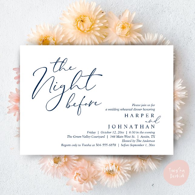 The Night Before Romantic Wedding Rehearsal Dinner Invitation (The Night Before Romantic Wedding Rehearsal Dinner Modern Invitation Card PDF Navy Blue)