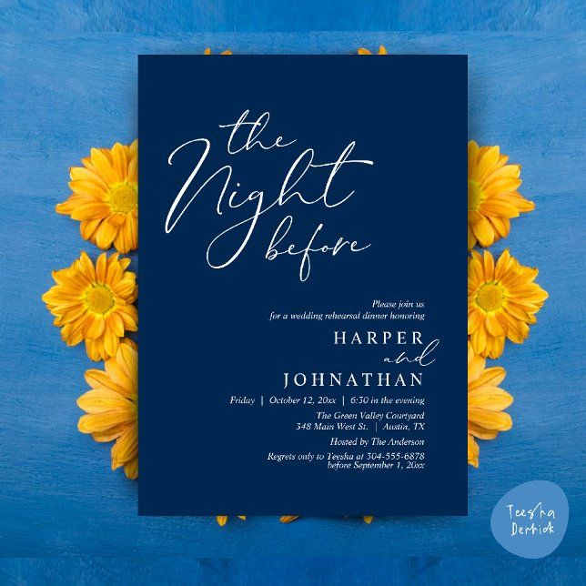 The Night Before Romantic Wedding Rehearsal Dinner Invitation (The Night Before Romantic Wedding Rehearsal Dinner Modern Invitation Card PDF Navy Blue)