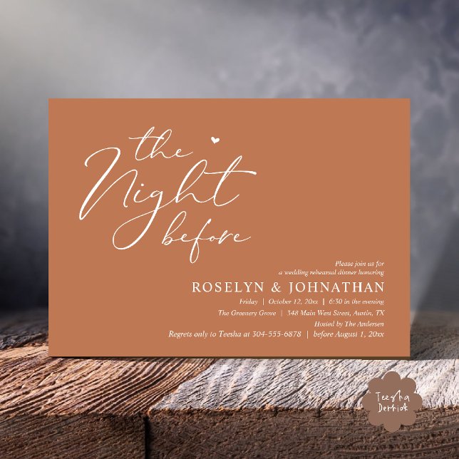 The Night Before Romantic Wedding Rehearsal Dinner Invitation (The Night Before Romantic Wedding Rehearsal Dinner Little heart Invitation Card PDF Copper Brown)