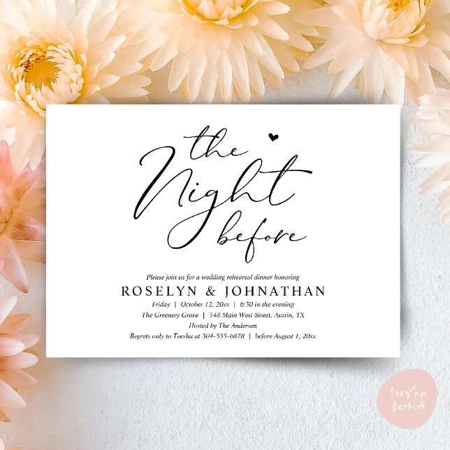 The Night Before Romantic Wedding Rehearsal Dinner Invitation (The Night Before Romantic Wedding Rehearsal Dinner Little heart Invitation Card PDF White Black)