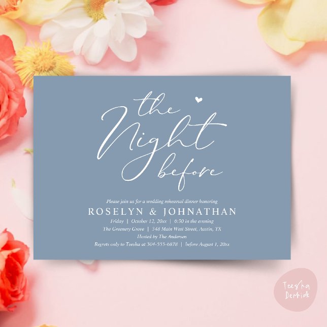 The Night Before Romantic Wedding Rehearsal Dinner Invitation (The Night Before Romantic Wedding Rehearsal Dinner Little heart Invitation Card PDF Dusty Blue)