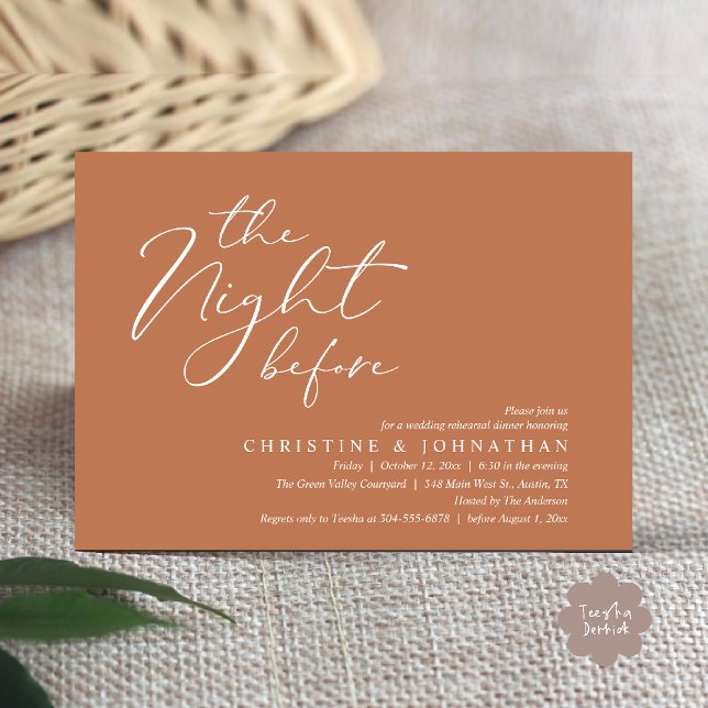 The Night Before Romantic Wedding Rehearsal Dinner Invitation (The Night Before Romantic Wedding Modern Rehearsal Dinner Invites Card Hosted Parents Copper Brown)