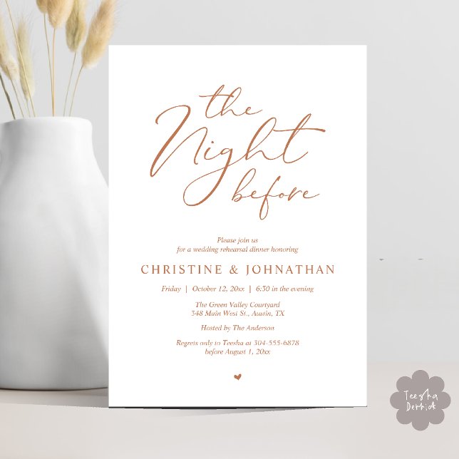 The Night Before Romantic Wedding Rehearsal Dinner Invitation (The Night Before Romantic Wedding Modern Rehearsal Dinner Invites Card Hosted Parents Copper Brown)