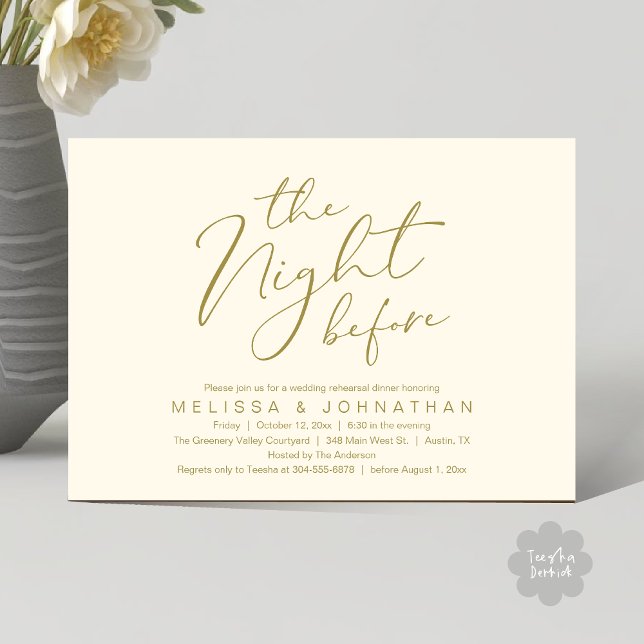 The Night Before Romantic Wedding Rehearsal Dinner Invitation (The Night Before Romantic Modern Wedding Rehearsal Dinner Aesthetic Invites PDF Classy Yellow Gold)
