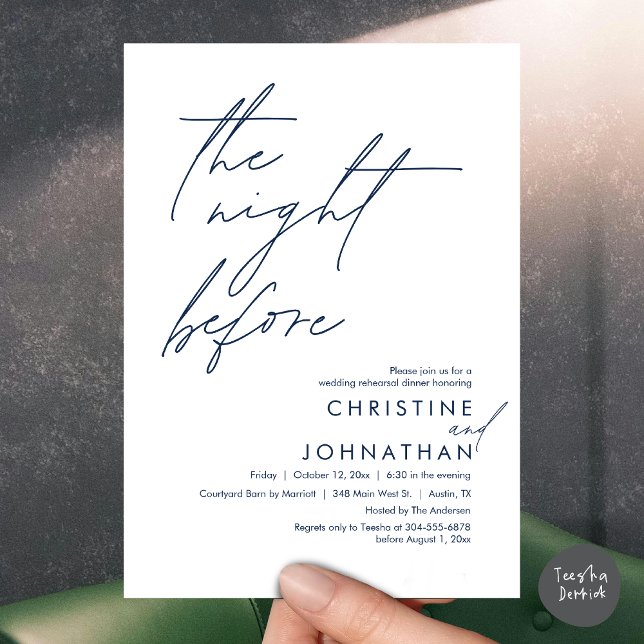 The Night Before Romantic Wedding Rehearsal Dinner Invitation (The Night Before Romantic Wedding Rehearsal Dinner Invitation Card, PDF, in Navy Blue)