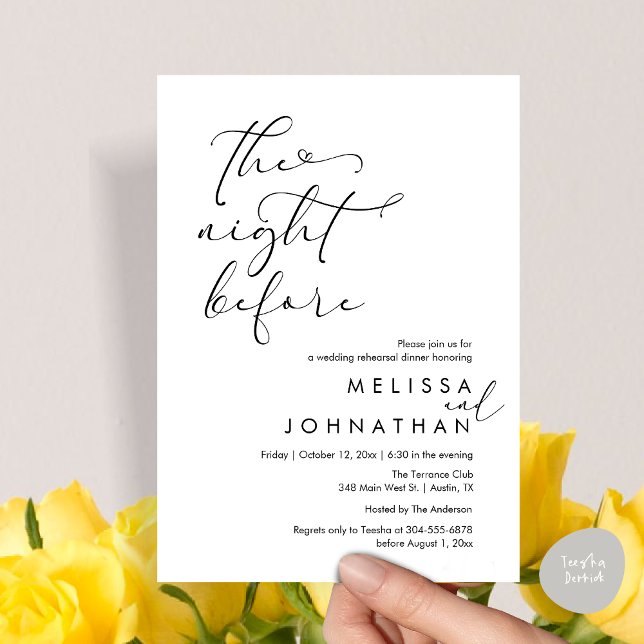 The Night Before Romantic Wedding Rehearsal Dinner Invitation (The Night Before, Romantic Wedding Rehearsal Dinner Invitation Card, PDF, Black White)