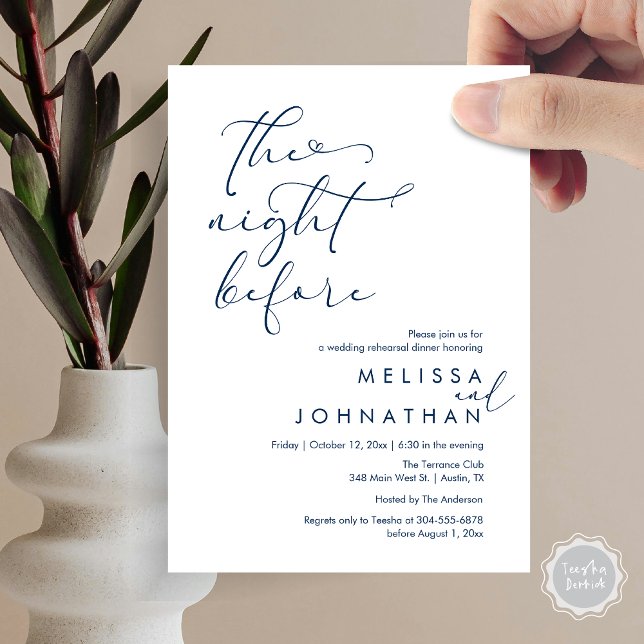 The Night Before Romantic Wedding Rehearsal Dinner Invitation (The Night Before, Romantic Wedding Rehearsal Dinner Invitation Card, PDF, Navy Blue)